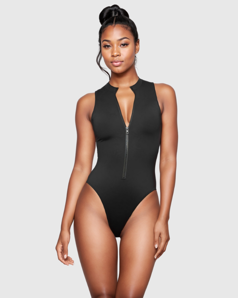 Closed Neck Zip-Up Snatched Swimsuit