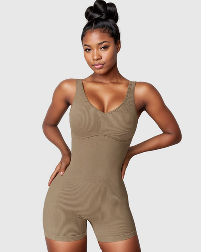 V Neck Sleeveless Ribbed Romper