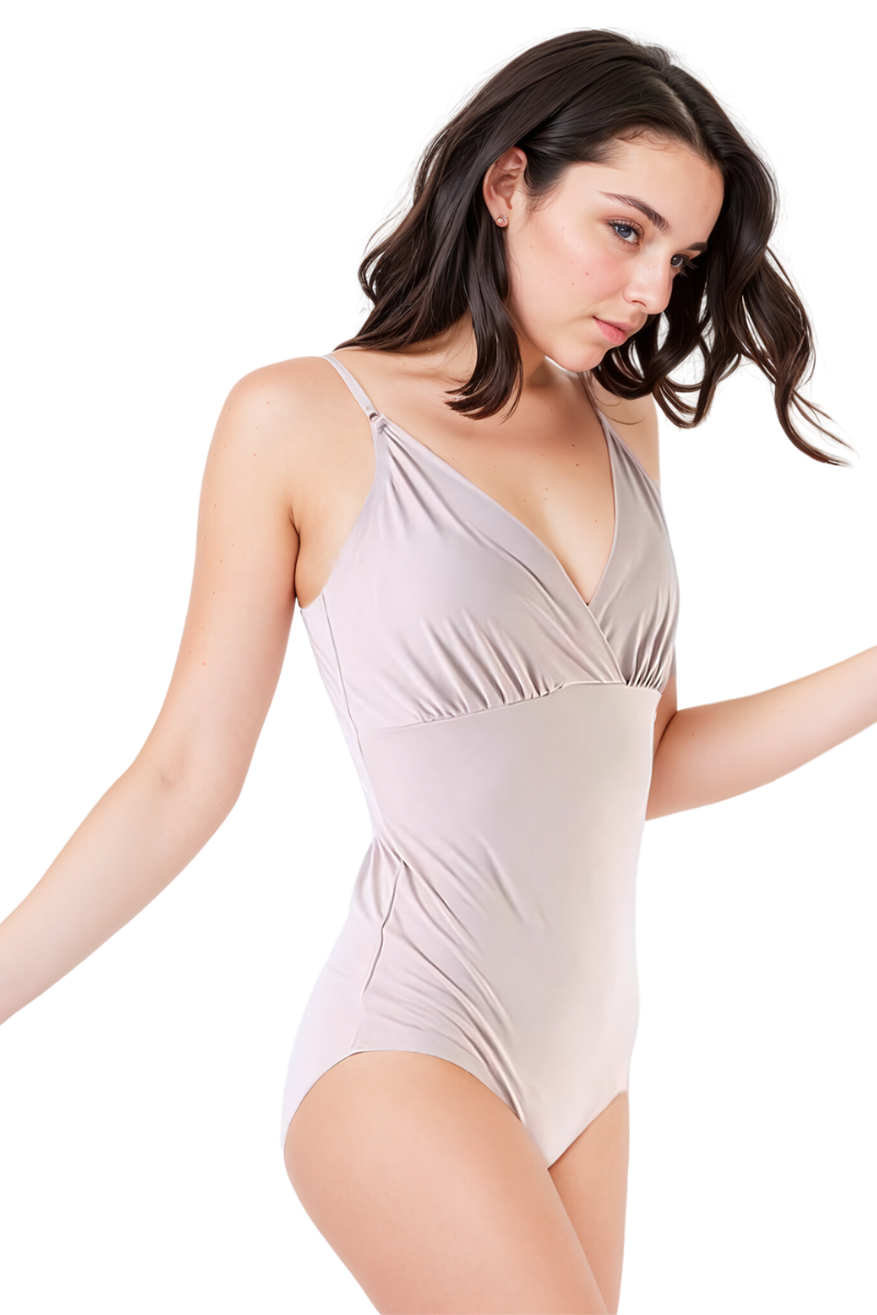 Cross Wrap Ruched V Neck Bodysuit