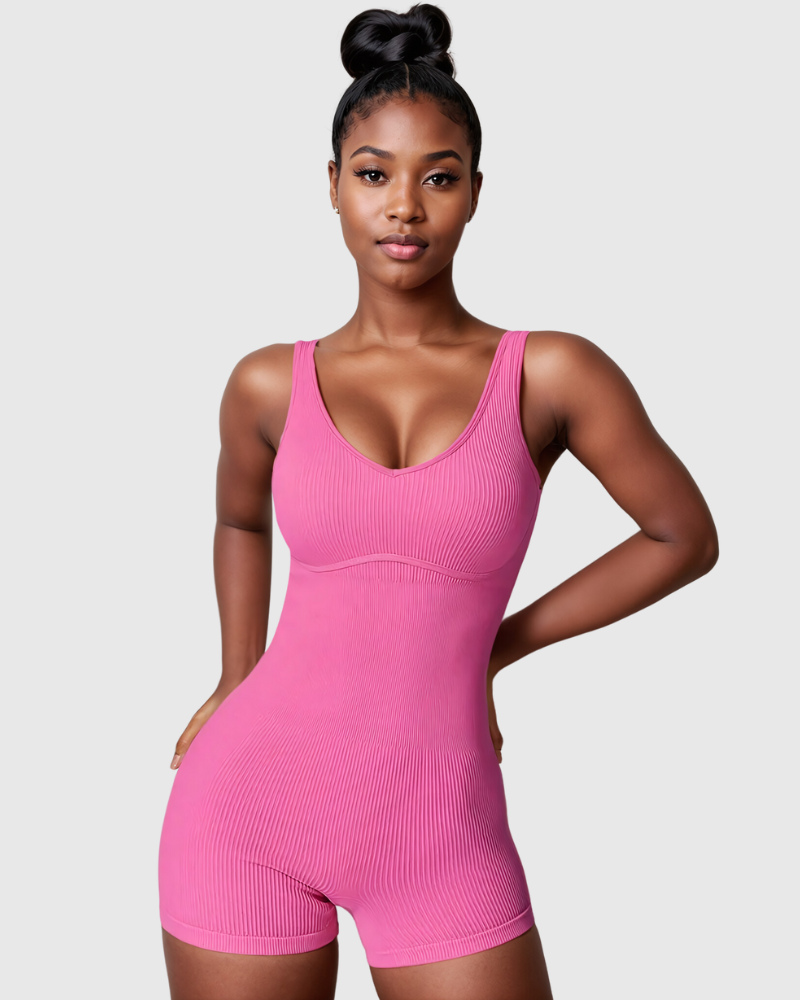 V Neck Sleeveless Ribbed Romper