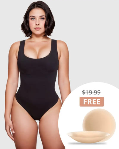 Square Neck Snatched Bodysuit + FREE Non-Adhesive Nipple Cover Inserts