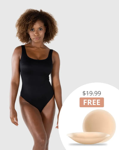 Square Neck Ribbed Bodysuit + FREE Non-Adhesive Nipple Cover Inserts