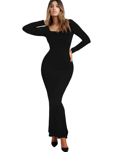 Built-In Shapewear Long Sleeve Maxi Lounge Dress